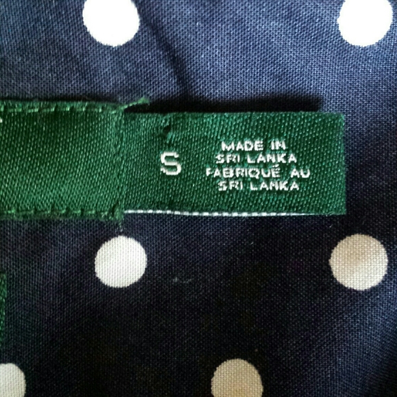 Lauren Ralph Lauren Navy Blue Polkadot Non Iron Button Down Shirt S - Picture 12 of 13